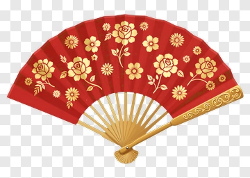 Red Decorative Fan With Floral Design PNG
