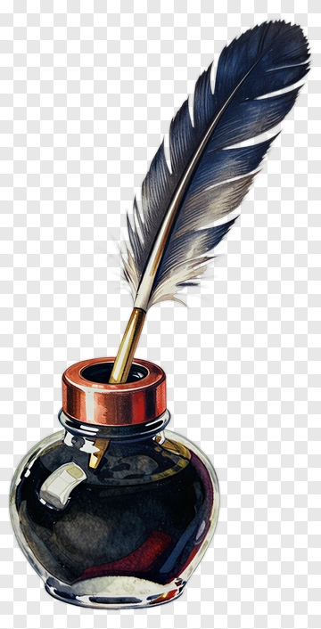 Ink Bottle With Feather Quill PNG