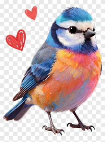 Colorful Bird With Hearts PNG
