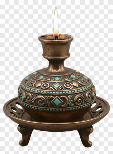 Decorative Oil Lamp With Flame PNG