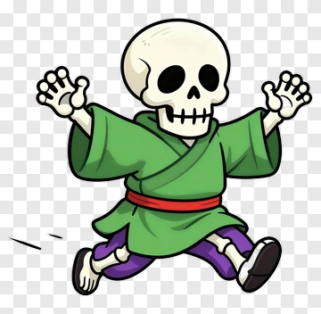 Cartoon Skeleton Running In A Green Robe PNG