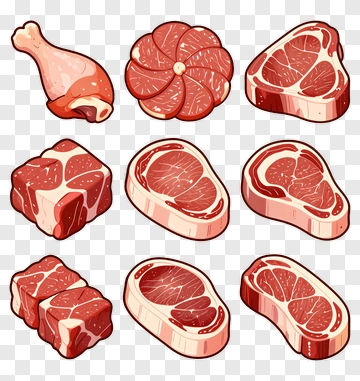 Variety Of Cartoon Meat Cuts PNG