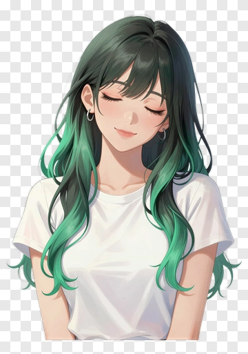 Smiling Girl With Long Green Hair PNG