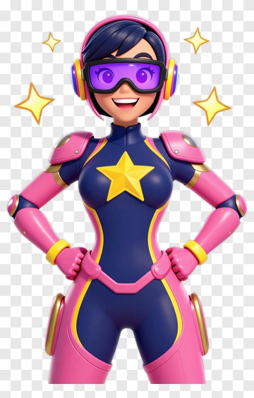 3D Cartoon Superhero Woman With Star Emblem PNG