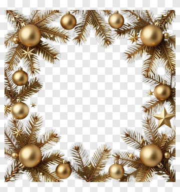 Christmas Frame With Gold Ornaments And Pine Branches PNG