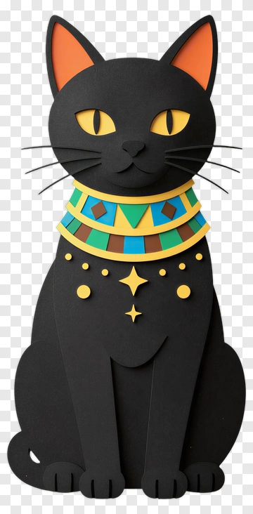 Cartoon Black Cat With Egyptian Jewelry PNG