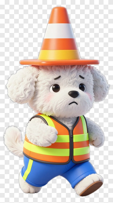 3D Dog Wearing Construction Vest And Safety Cone PNG