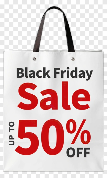 Black Friday Sale Bag With 50% Off Promotion PNG