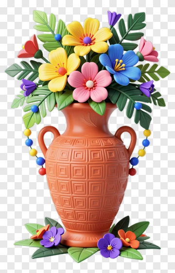 Colorful Flower Vase With Decorative Flowers PNG