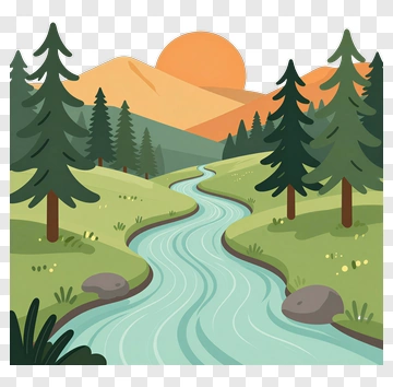 Scenic River Flowing Through A Mountain Landscape PNG