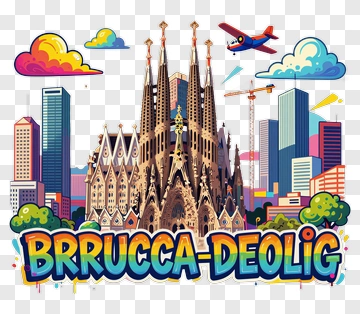Colorful Illustration Of Sagrada Familia With Cityscape PNG