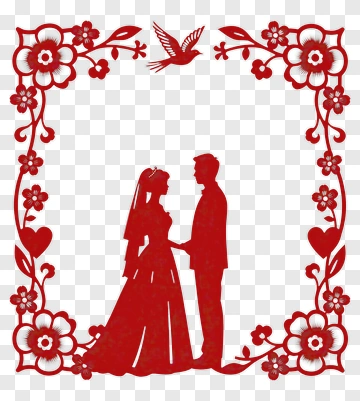 Wedding Couple Silhouette With Floral Frame PNG