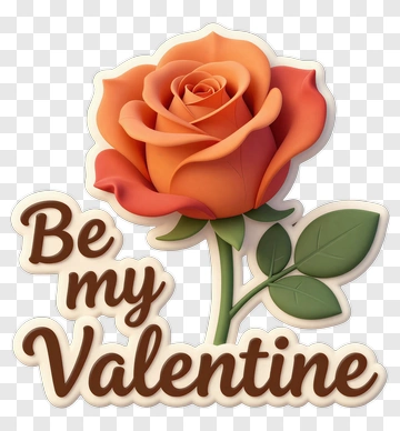 Valentine Rose With Be My Valentine Text PNG