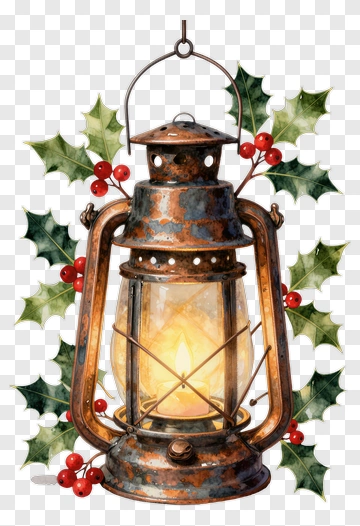 Vintage Lantern Surrounded By Holly Berries PNG