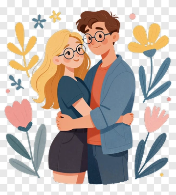Happy Couple Embracing Among Flowers PNG