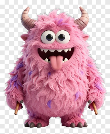 Cartoon Monster With Horns And Sticks PNG
