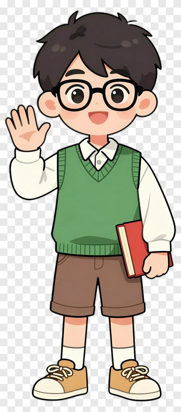 Cartoon Boy Holding A Book And Waving PNG
