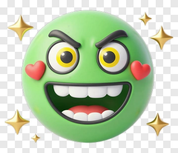Cartoon Green Smiley Face With Hearts PNG