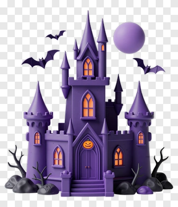 Halloween Purple Castle With Bats PNG