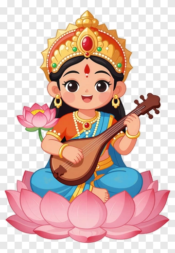Cartoon Goddess Playing A Musical Instrument On A Lotus PNG