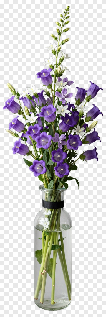 Purple Flower Bouquet In A Glass Vase PNG