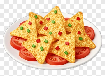 Plate Of Nachos With Tomato Slices PNG