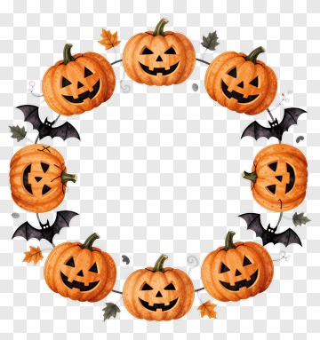 Halloween Pumpkin Frame With Bats PNG