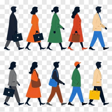 Stylized Business People Walking In Coats PNG