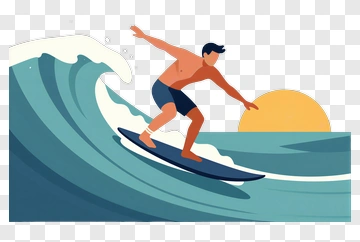 Surfer Riding A Wave At Sunset PNG