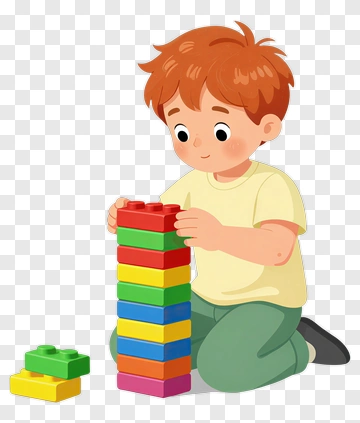 Child Building A Tower With Colorful Blocks PNG