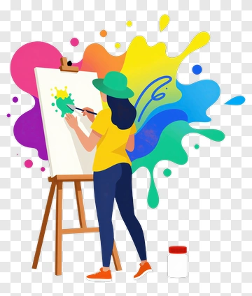 Artist Painting On Canvas With Colorful Splash PNG