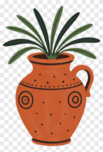 Terracotta Vase With Green Leaves PNG