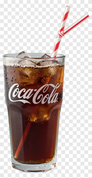 Coca-Cola In A Glass With Ice And Straws PNG