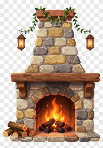 Cozy Stone Fireplace With Burning Firewood PNG