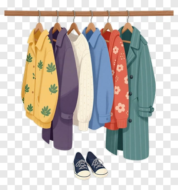 Colorful Coats And Shoes On A Hanger PNG