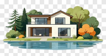 Modern House By A Serene Lake PNG