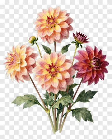 Colorful Dahlia Flower Bouquet PNG