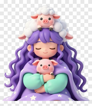 Cartoon Girl Holding Two Piglets PNG