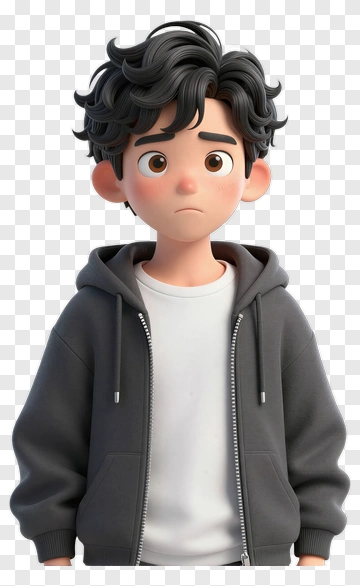 Cartoon Boy With Curly Hair Wearing A Hoodie PNG