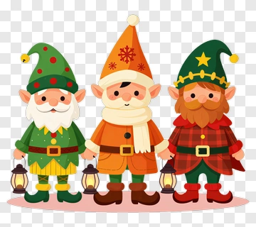 Cartoon Gnomes Holding Lanterns PNG