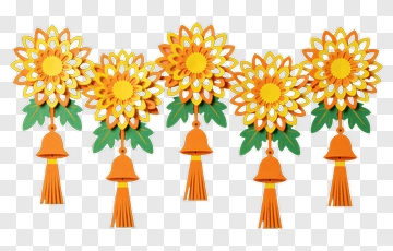 Colorful Paper Flower Decoration With Bells PNG