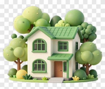 3D House Surrounded By Trees PNG