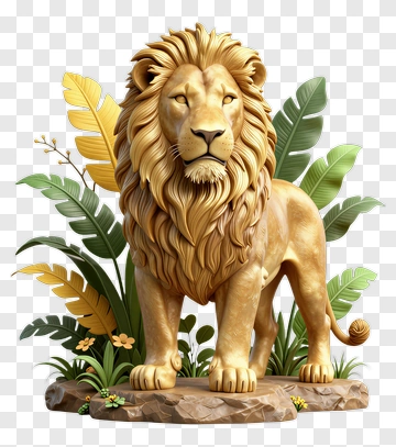 3D Lion Surrounded By Tropical Foliage PNG