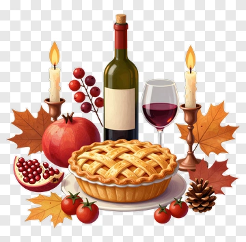 Thanksgiving Dinner Table With Pie And Wine PNG