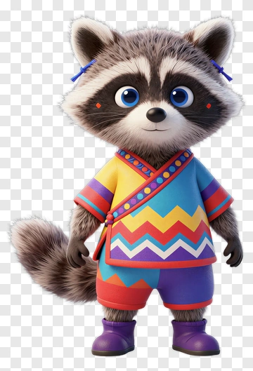 Cartoon Raccoon Wearing Colorful Outfit PNG