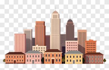 City Skyline With Colorful Buildings PNG