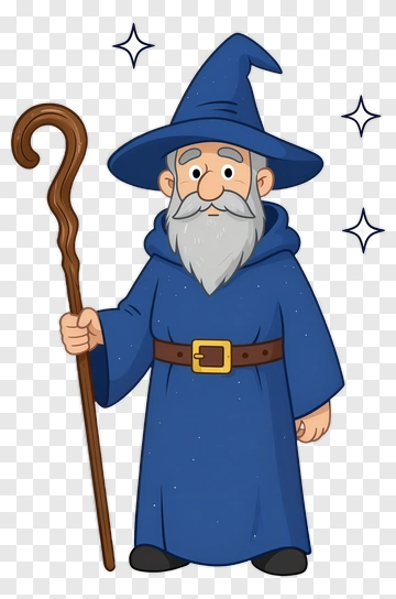 Cartoon Wizard Holding A Staff PNG