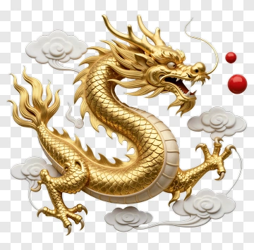 Golden Dragon With Clouds And Orbs PNG