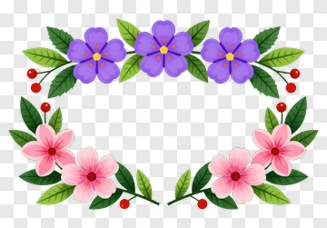 Colorful Floral Frame With Purple And Pink Flowers PNG
