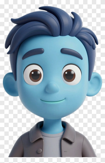 3D Cartoon Boy With Blue Skin And Brown Eyes PNG